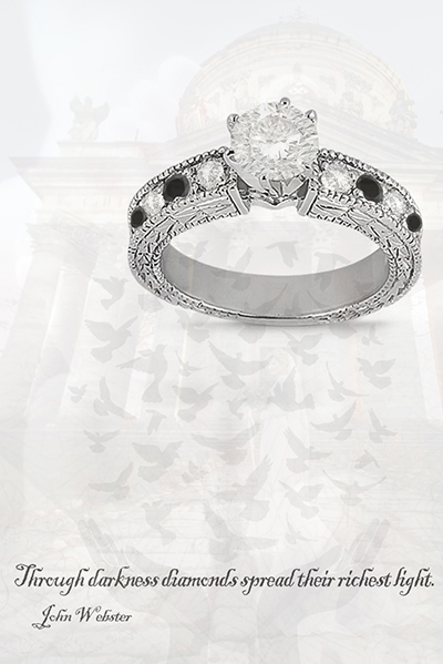 Four-Prong Square Halo 0.45 TCW Princess Cut Diamond Art-Deco Milgrain  Filigree Bridal Ring Set in 10K White Gold 