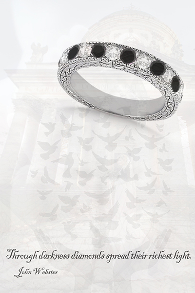 Image of Antique White and Black Diamond Wedding Ring Band 14k White Gold (1.05ct) by Allurez priced at $1690.00 (subject to change), on a custom image of product available from Allurez.
