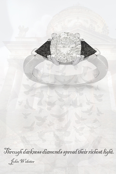 Image of Black Diamond Three Stone Trilliant Engagement Ring 14k White Gold (0.70ct) by Allurez priced at $1550.00 (subject to change), on a custom image of product available from Allurez.