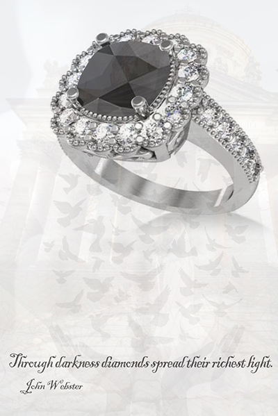 Image of Black Diamond and Diamond Cushion Halo Engagement Ring 14k White Gold (2.82ct) by Allurez priced at $8850.00 (subject to change), on a custom image of product available from Allurez.