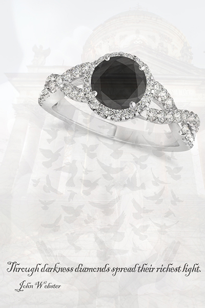 Image of Black Diamond and Diamond Twisted Engagement Ring 14k White Gold 1.30ct by Allurez priced at $4137.73 (subject to change), on a custom image of product available from Allurez.