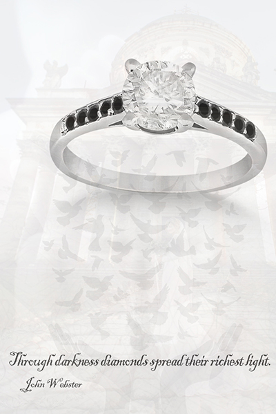 Image of Cathedral Pave Black Diamond Engagement Ring 14k White Gold (0.20ct) by Allurez priced at $590.00 (subject to change), on a custom image of product available from Allurez.