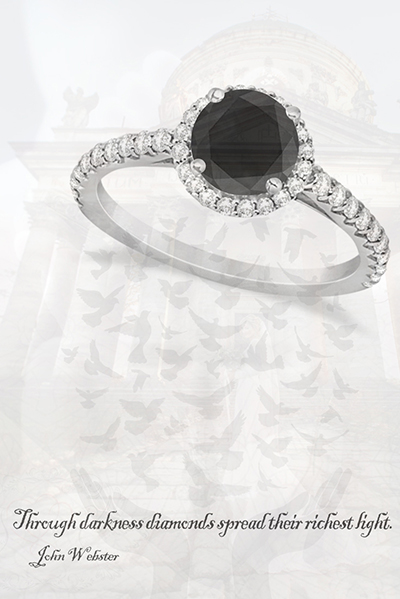 1.50Ct Cushion Cut Black Diamond Halo Engagement Ring In 14K White Gold Finish