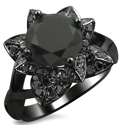 Black Diamond Engagement Ring Princess Cut Wedding Bridal Set 14K 18K 