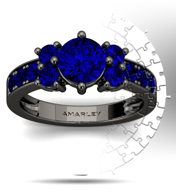Amarley Black Range - Amazing Black Sterling Silver 1.25 CT. Round Cut Sapphire Spinel Promise Ring