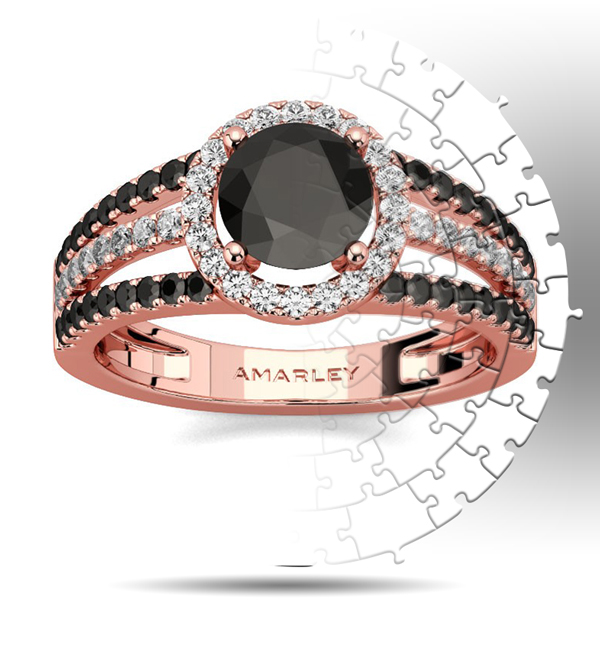 Amarley Black Range - Brilliant Rose Gold Plated Sterling Silver 1.25 CT. Round Cut Black Cubic Zirconia Halo Ring
