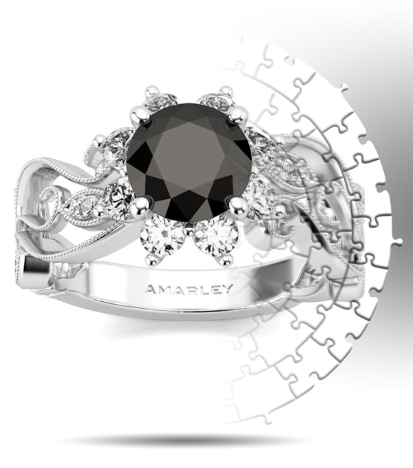 Amarley Black Range - Charming Sterling Silver 2.0 CT. Round Cut Black CZ Cubic Zirconia Vintage Ring