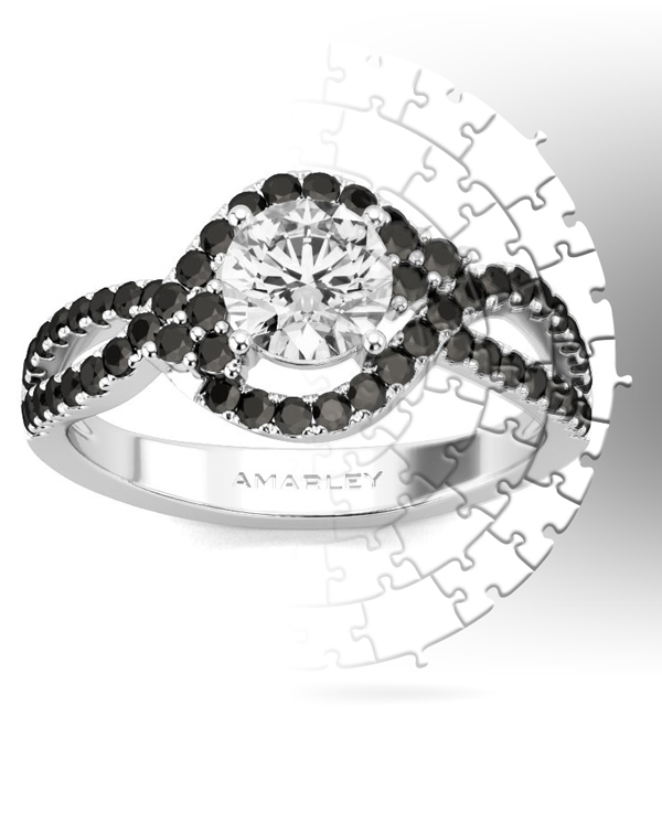 Amarley Black Range - Cool Sterling Silver 0.75 CT. Round Cut Black & White CZ Halo Ring