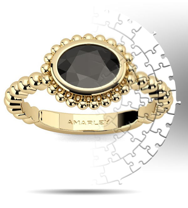 Amarley Black Range - Fancy Gold Oval Cut Black CZ Promise Ring