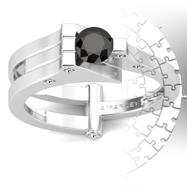 Amarley Black Range - Interlocked Sterling Silver 0.45 CT. Round Cut Black CZ Cubic Zirconia Promise Ring