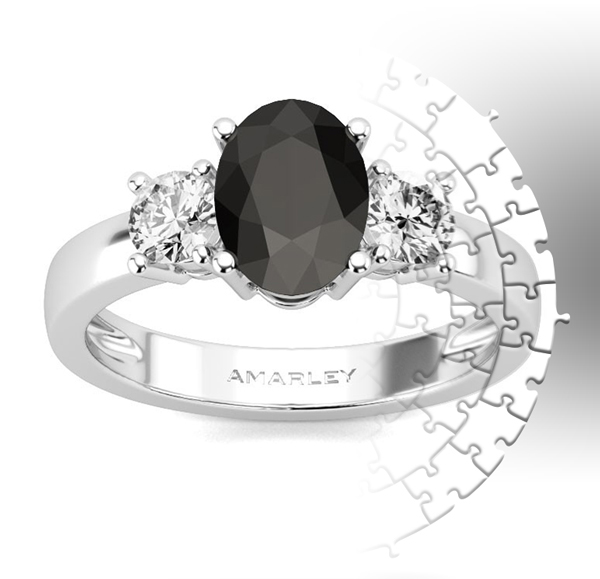 Amarley Black Range - Sterling Silver 1.5 CT. Oval Cut Black CZ Cubic Zirconia 3 Stone Ring
