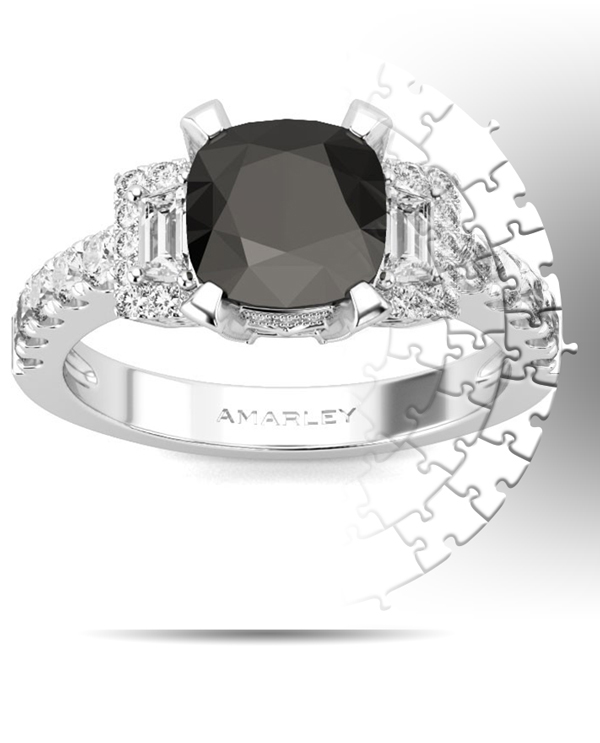 Amarley Black Range - Sterling Silver 2.5 CT. Radiant Cut Black CZ Cubic Zirconia 3 Stone Ring