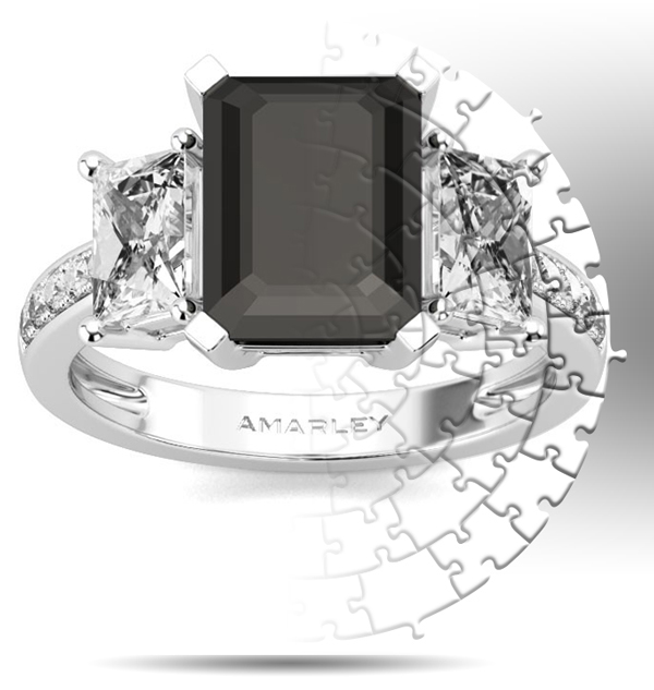 Amarley Black Range - Sterling Silver 3.0 CT. Emerald Cut Black CZ Cubic Zirconia 3 Stone Ring