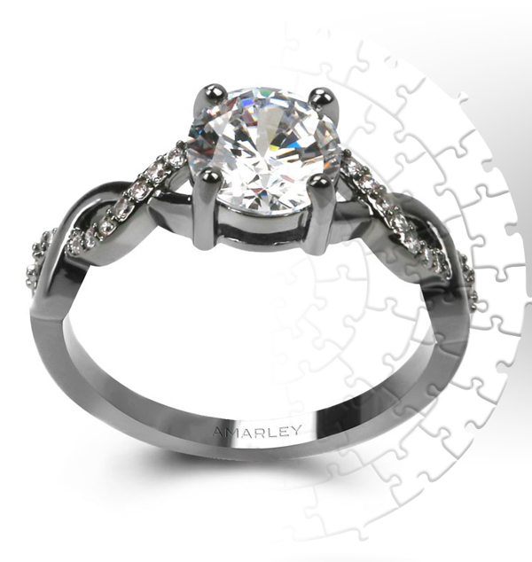Amarley Black Range - Twisted Black Round Cut Lab Created Diamond Engagement Ring