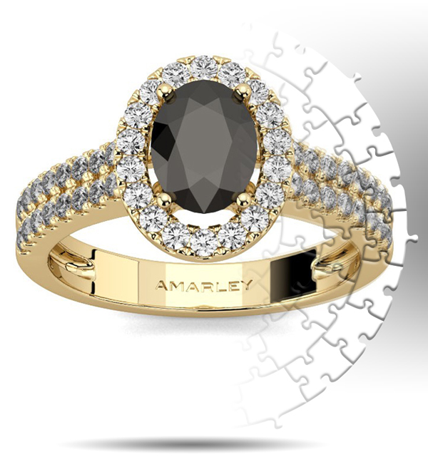 Amarley Black Range - Unique Gold Plated Sterling Silver 1.5 CT. Oval Cut Black Cubic Zirconia Halo Ring