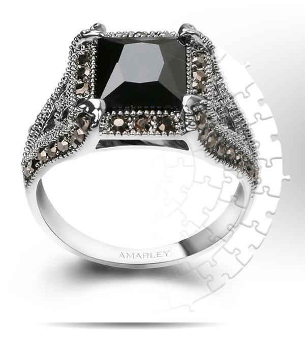 Amarley Black Range - Vintage 3.0 CT. Emerald Cut Lab Created Black Diamond Engagement Ring