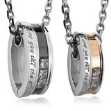 Men,Women's &quot;Love you till the end&quot; 2PCS Stainless Steel Pendant Necklace CZ Silver Gold Black Valentine's Couples His & Hers Set-with 20 and 23 inch Chain (with Gift Bag)
