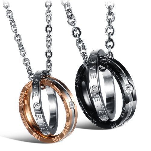 His & Hers Matching Set Titanium Stainless Steel Couple Pendant Necklace Korean Love Style in a Gift Box (One Pair)