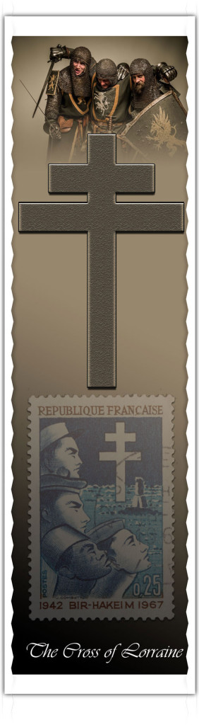 The Cross of Lorraine, also known as the Patriarchal cross, was carried by the Knights Templar during the Crusades. It later become a symbol of a free France after the liberation of France from Nazi Germany.