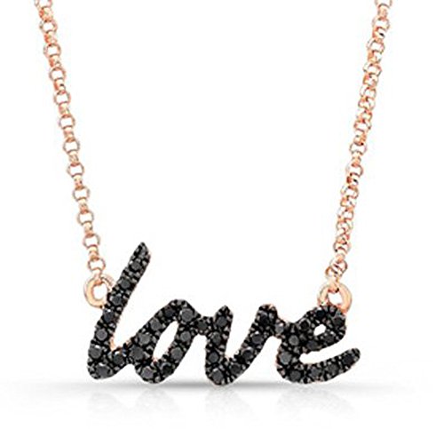 14K Rose Cursive Love Black Diamond Necklace by Coby Madison