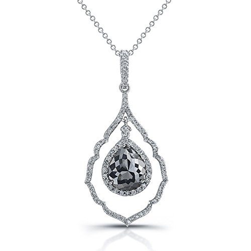 Black Diamond Necklace Stunning black diamond pear shape center totaling 1.22 ct. framed by 87 brilliant round white diamonds totaling 3/8 ctw. in this exquisite 14k white gold black diamond hanging drop necklace. This fabulous black diamond necklace is perfect accessory for any occasion.