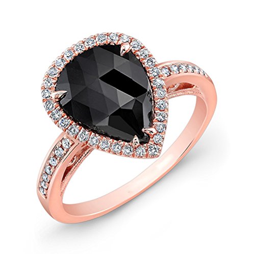 This Coby Madison black diamond ring will add a polished touch with a 1.12 carat pear shape gleaming black diamond is set in white gold 40 round white diamonds weighing 0.24 carats.